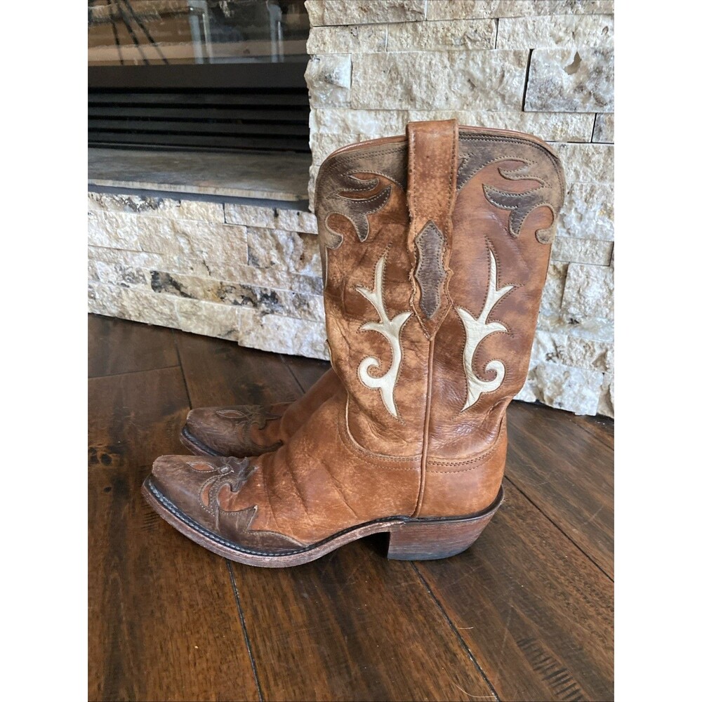 Lucchese 1883 Snip Toe Embroidered Two Tone Brown Size 6B